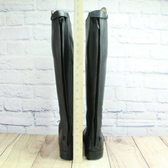 *Unbranded Black Leather Pull On Back Zip Knee High Riding Boots Size 10.5 - Picture 6 of 9